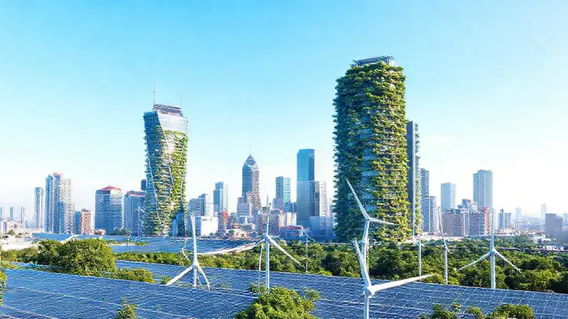 Ciudad futurista con tecnología verde y sostenible