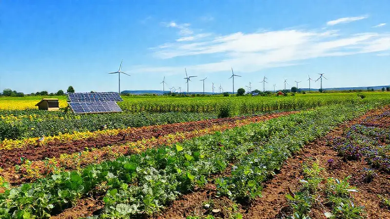 Paisaje agrícola sostenible con tecnología y naturaleza