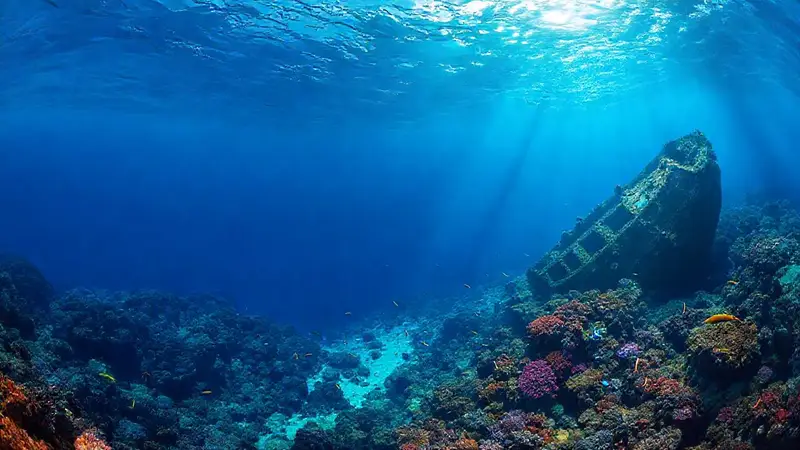 Océano profundo con vida marina diversa