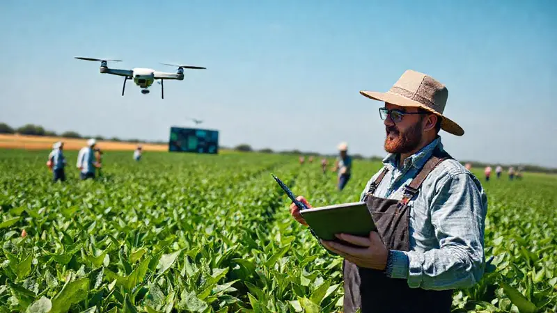Granja moderna con tecnología avanzada y colaboración
