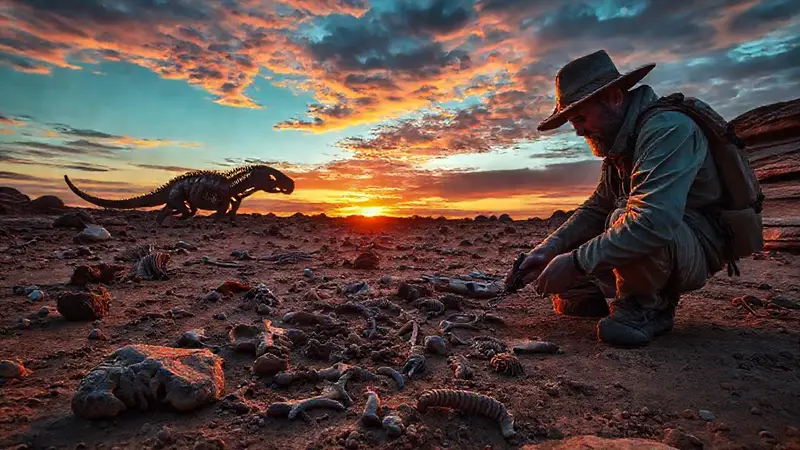 Exploración científica de fósiles en el campo