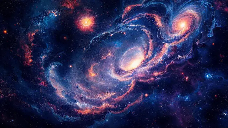 Universo cósmico en danza de energía vibrante