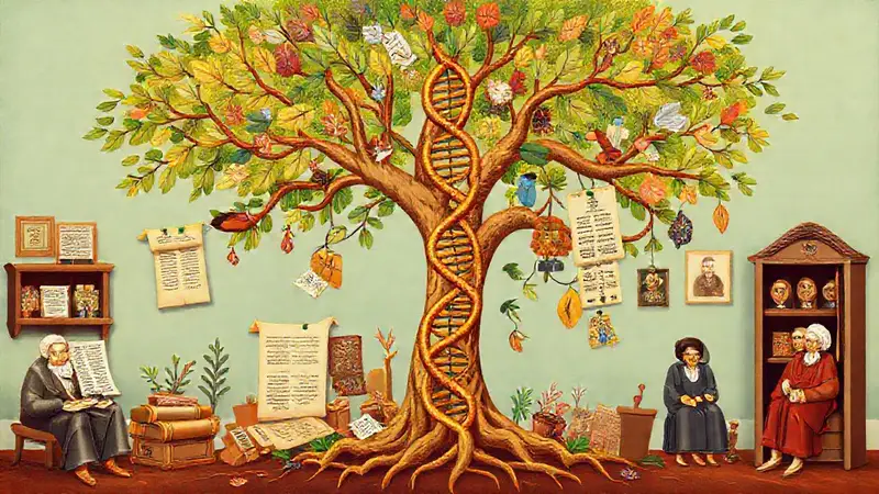 Árbol familiar diverso con herencia cultural visual