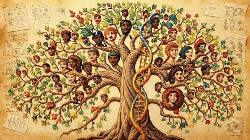 Árbol genealógico diverso y colorido