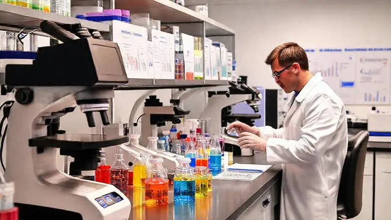 Laboratorio moderno con científicos y tecnología analítica