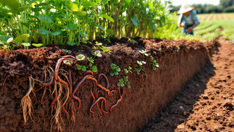 Ecosistema saludable con agricultura y naturaleza equilibrada