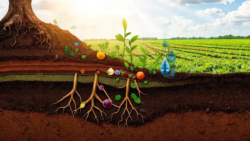 Suelo diverso con cultivos y ecosistema saludable