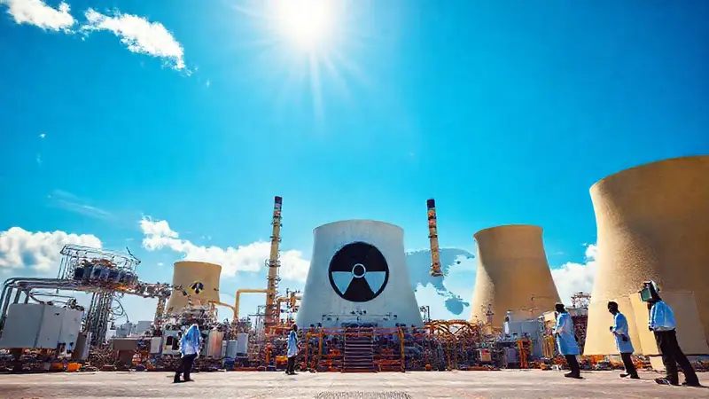Reactor nuclear con científicos y tecnología avanzada