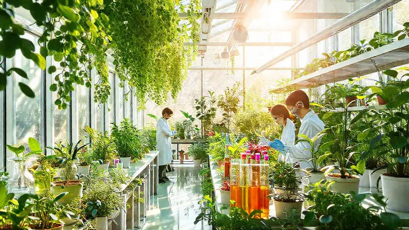 Laboratorio verde y moderno con sostenibilidad