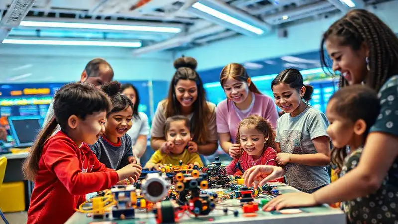 Padres y niños colaboran en un taller