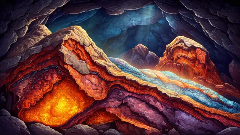 Rocas metamórficas coloridas en cavernas profundas