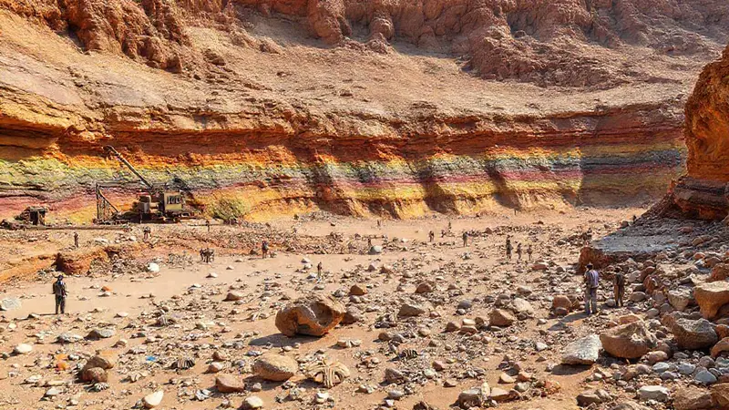 Paisajes antiguos con minerales y fósiles