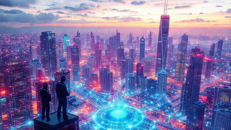 Ciudad futurista con tecnología y arquitectura integrada
