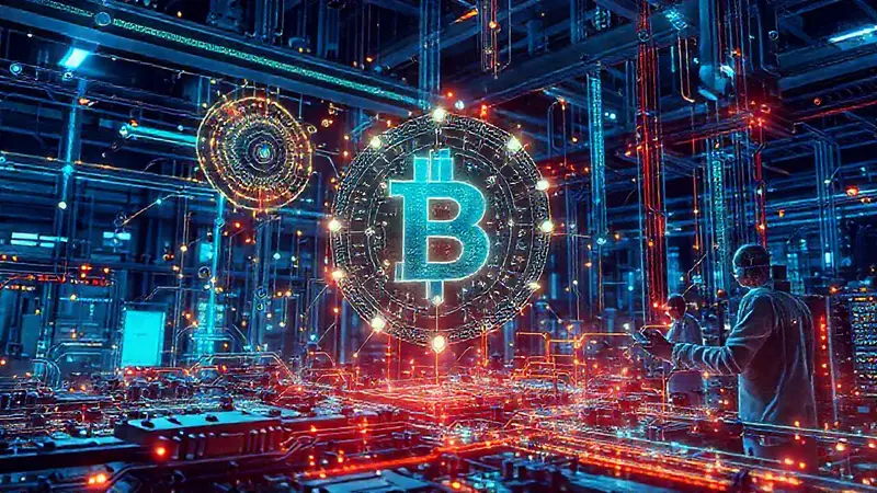 Red blockchain futurista con ingenieros innovadores