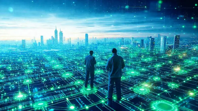 Visualización de blockchain en un entorno futurista