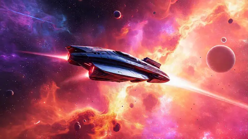 Nave espacial explora una galaxia vibrante