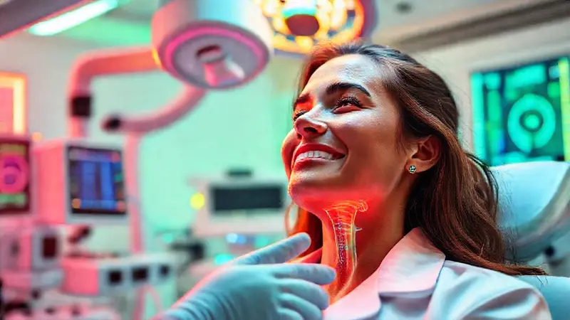 Persona en terapia génica en laboratorio futurista