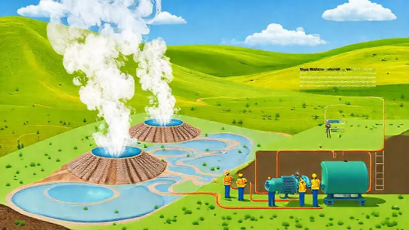 Planta geotérmica con tecnología y trabajadores