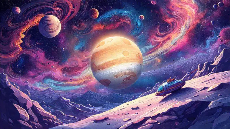 Ilustración vibrante de Plutón y espacio cósmico