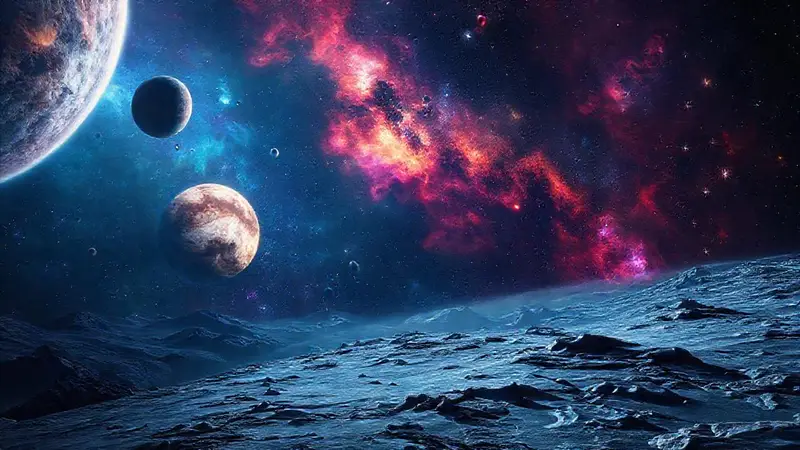 Paisaje cósmico con Plutón y exploración espacial